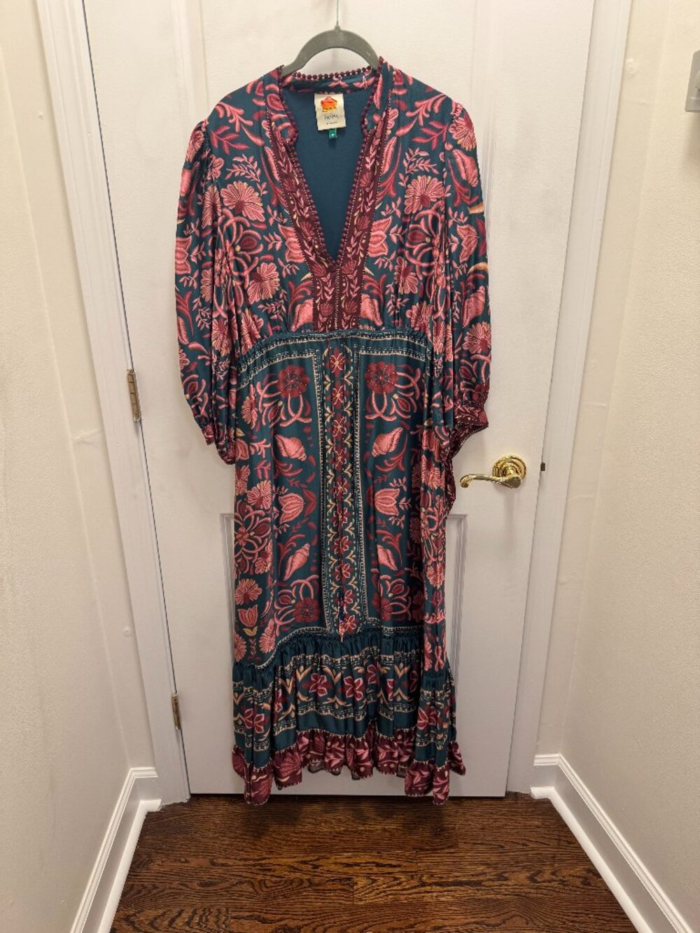 Farm Rio Teal Seashell Tapestry Lenzing™ Ecovero™ Viscose Maxi Dress, Size M - Picture 2 of 4